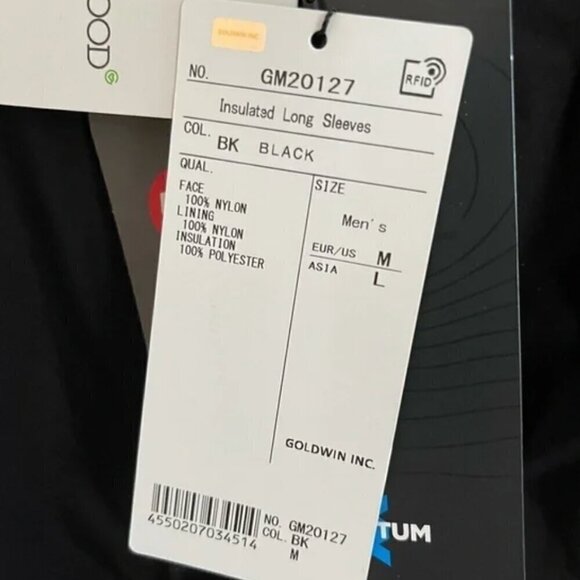 Goldwin Insulated Pullover Jacket Black Medium NWT - Picture 15 of 15